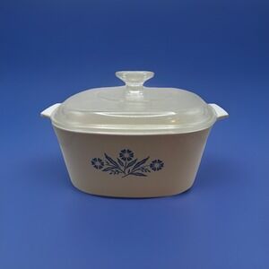 VINTAGE CORNING WARE BLUE CORNFLOWER 3QT A-3-B Casserole Dish w Pyrex A90 Lid